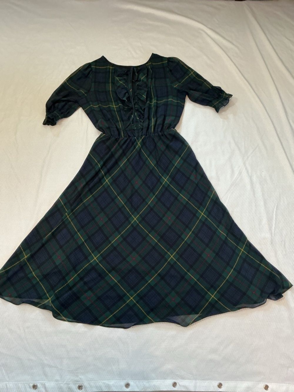 Ralph Lauren Green and Navy Plaid Dress with Yellow Accents